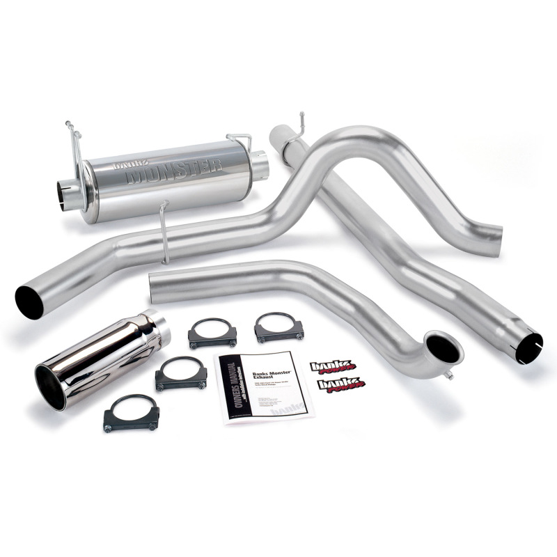 Ford Excursion Performance Exhaust - Single Exit - Banks Power - Monster Exhaust System + Turbo Back + Stainless Steel - Chrome - `00-`03